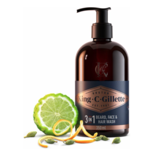 King C. Gillette Beard Shampoo & Face Wash, 350 ml, with Coconut Water, Argan Oil & Avocado Oil, Helps Beard Growth